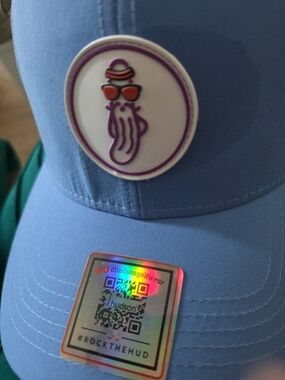 Hudson Jeans Light Blue Baseball Cap with Purple-&-Orange Pin